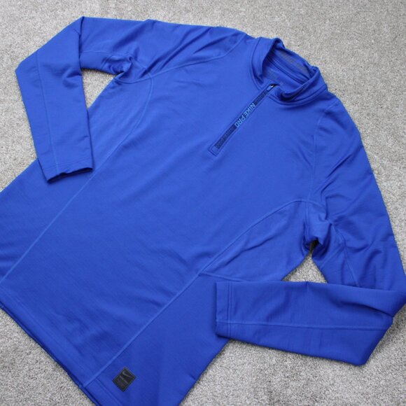 Nike Pro Sweatshirt Mens Large Blue Hyperwarm 1/4 Zip Mock Neck L/S Pullover - Picture 3 of 15